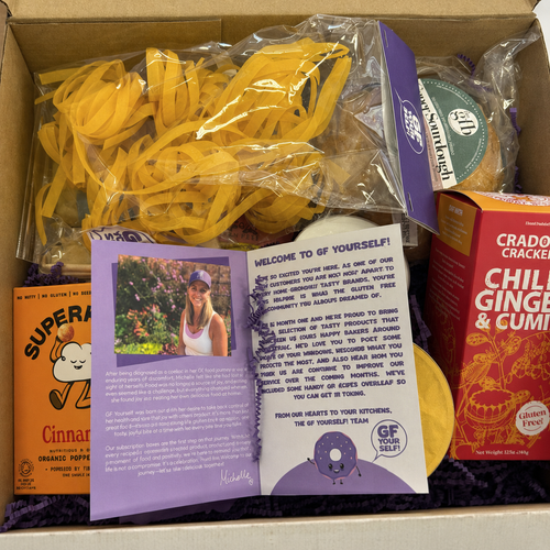 Classic Box - 10 monthly Gluten free products including fresh bakery, savoury and sweet - not found in shops! Shipped mid-month via Royal Mail 24 Hour. 10% off your first box. Pause, cancel, any time!